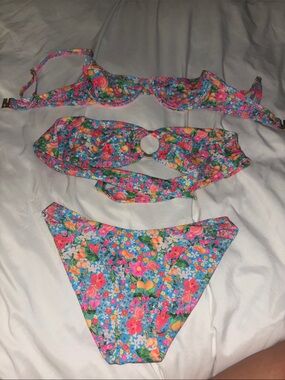 Kulani Kinis Bright Floral Blue & Pink Girls' Two-Piece Bikini